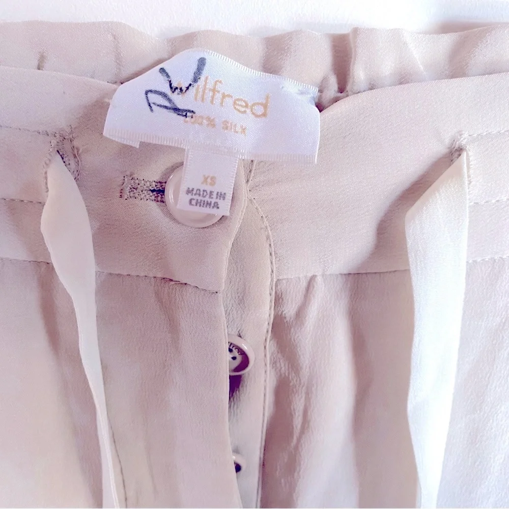 WILFRED By Aritzia Marais 100% Silk Tan Trouser Pants - Picture 5 of 5